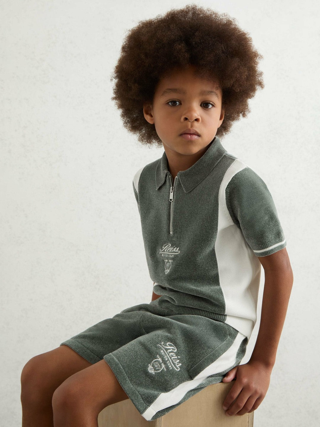 13-14 yrs Chenille Tipped Motor Cars Shorts in Dark Sage Green/White Children & Baby | Reiss