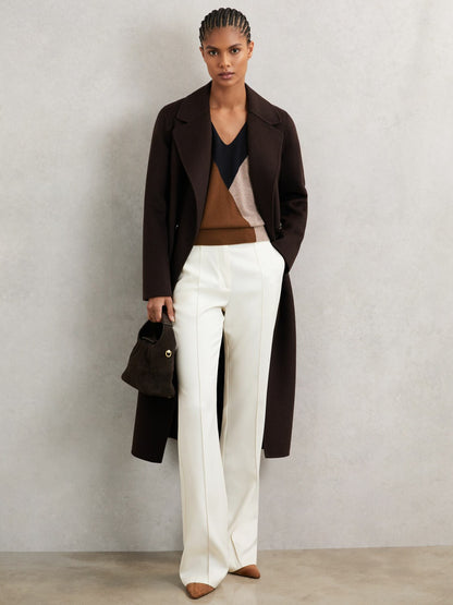 Wool-Blend Colourblock Knit Jumper with Cashmere in Toffee Brown/Navy/Neutral Women | Reiss
