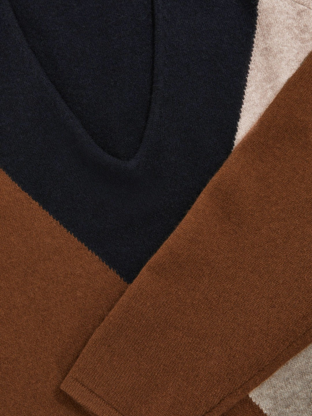 Wool-Blend Colourblock Knit Jumper with Cashmere in Toffee Brown/Navy/Neutral Women | Reiss