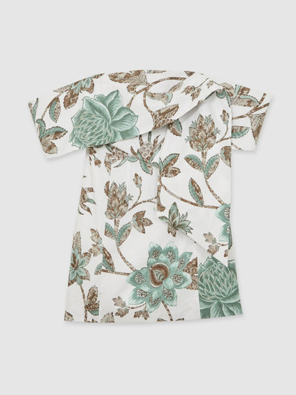 Sculpted Off-Shoulder Floral Mini Dress Linen-Cotton in Ivory Women | Reiss