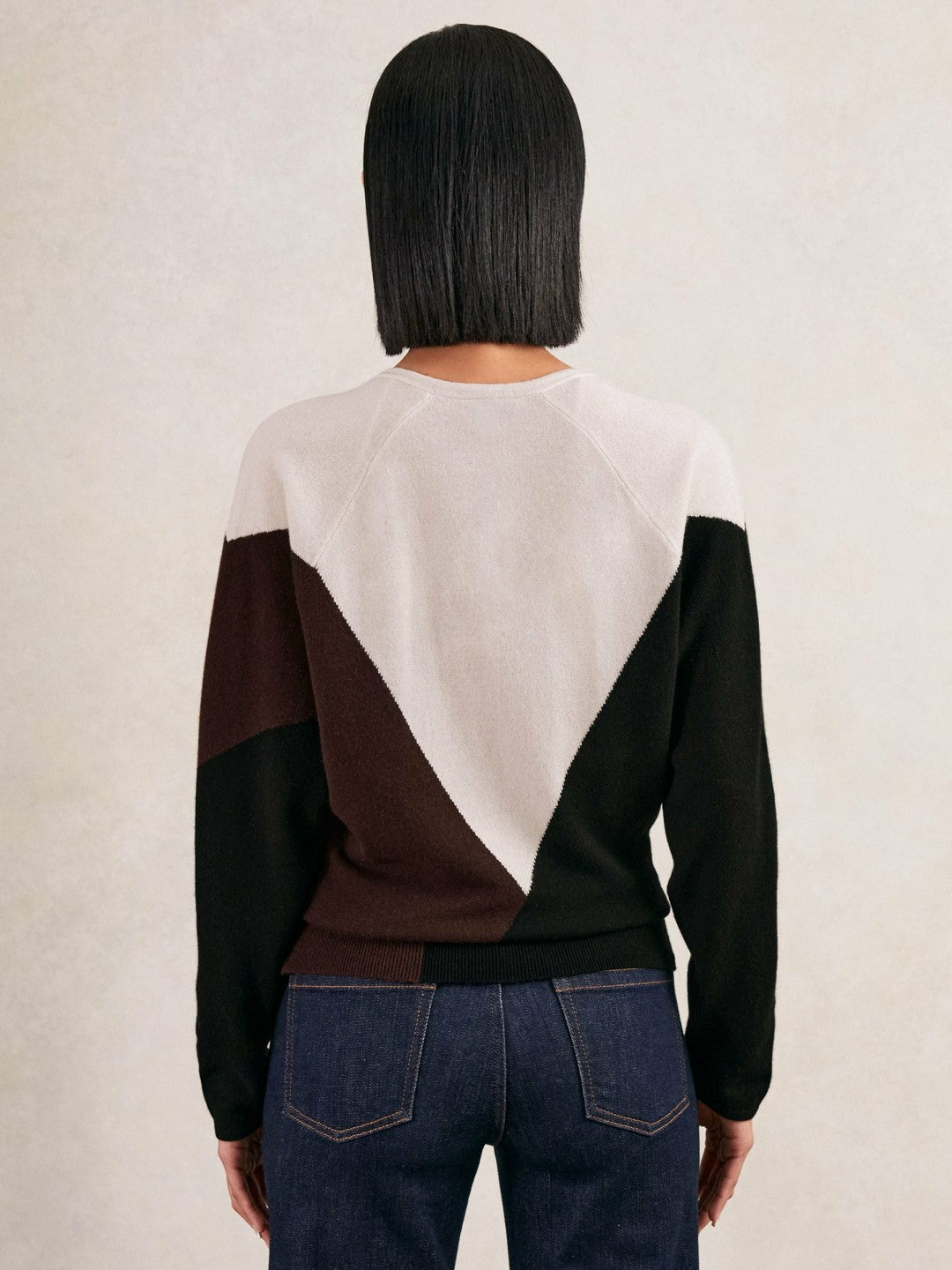 Wool-Blend Colourblock Knit Jumper with Cashmere in Black/Burgundy/Cream Women | Reiss