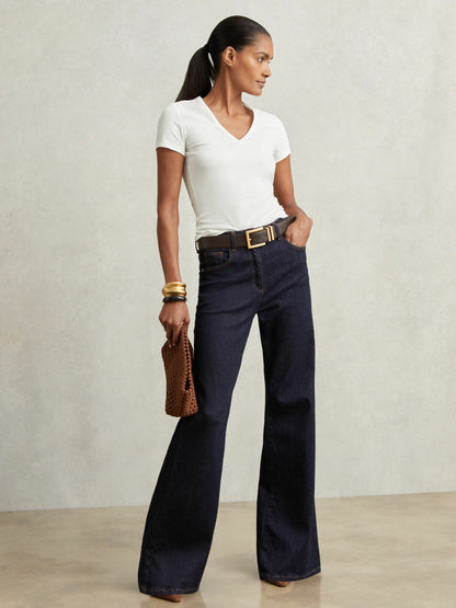 Stretch Cotton V-Neck T-Shirt in White Women | Reiss