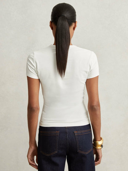 Stretch Cotton V-Neck T-Shirt in White Women | Reiss