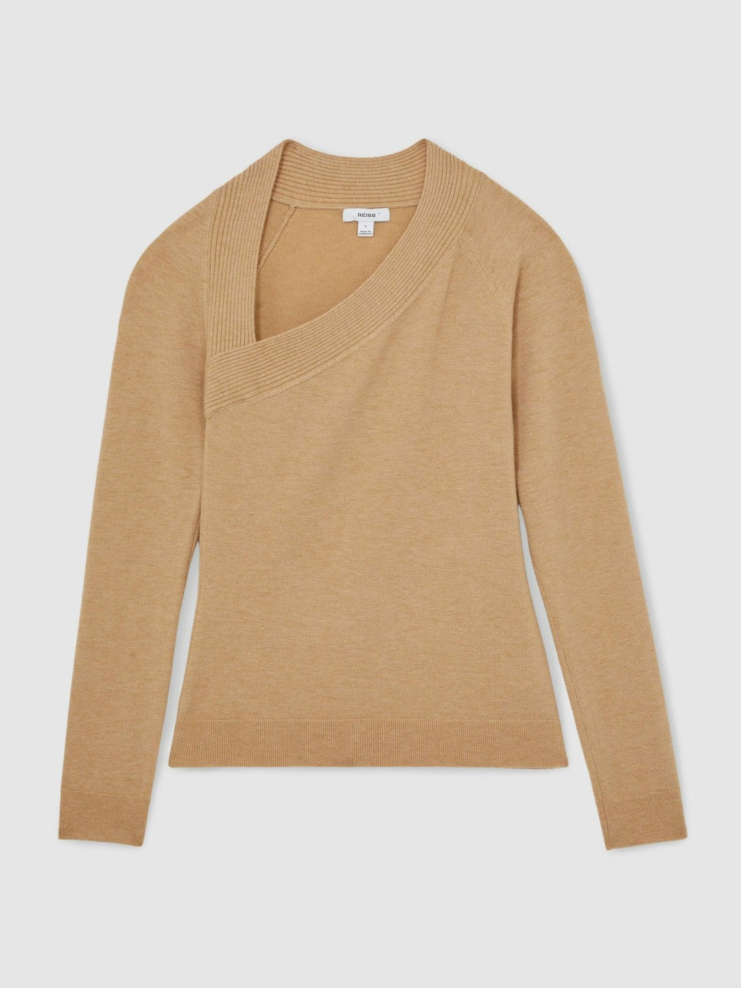 Wool-Blend Asymmetric Knit Top in Camel Women | Reiss