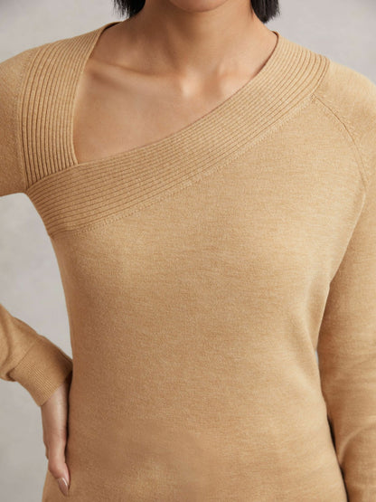 Wool-Blend Asymmetric Knit Top in Camel Women | Reiss