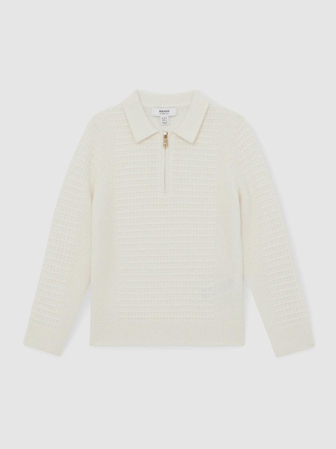 13-14 yrs Wool Waffle-Knit Half-Zip Polo Shirt in Off White Children & Baby | Reiss