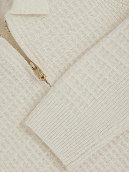 13-14 yrs Wool Waffle-Knit Half-Zip Polo Shirt in Off White Children & Baby | Reiss