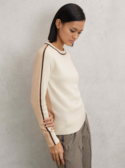 Wool-Blend Colour-Block Jumper With Cashmere in Cream/Neutral Women | Reiss