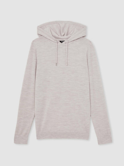 Merino Wool Drawstring Hoodie in Wicker Brown Melange Men | Reiss