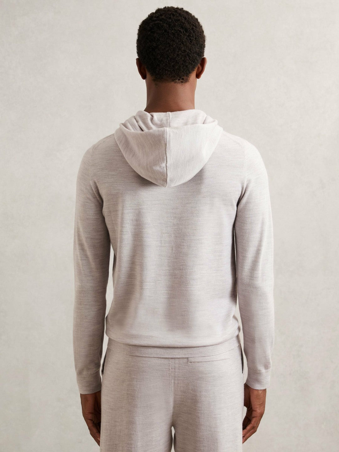 Merino Wool Drawstring Hoodie in Wicker Brown Melange Men | Reiss