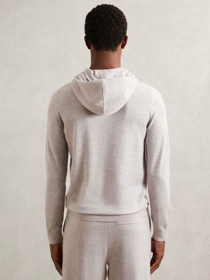 Merino Wool Drawstring Hoodie in Wicker Brown Melange Men | Reiss