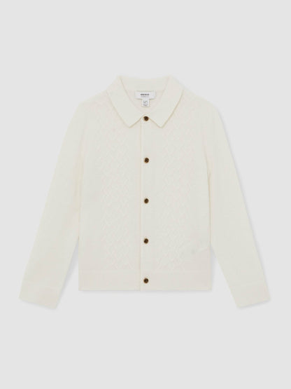 13-14 yrs Wool V-Stitch Button-Through Cardigan in Off White Children & Baby | Reiss