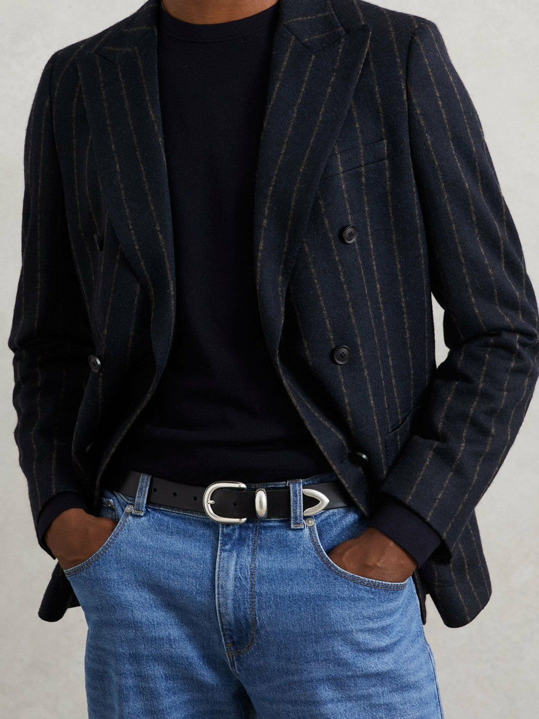 Leather Western Belt in Black Men | Reiss