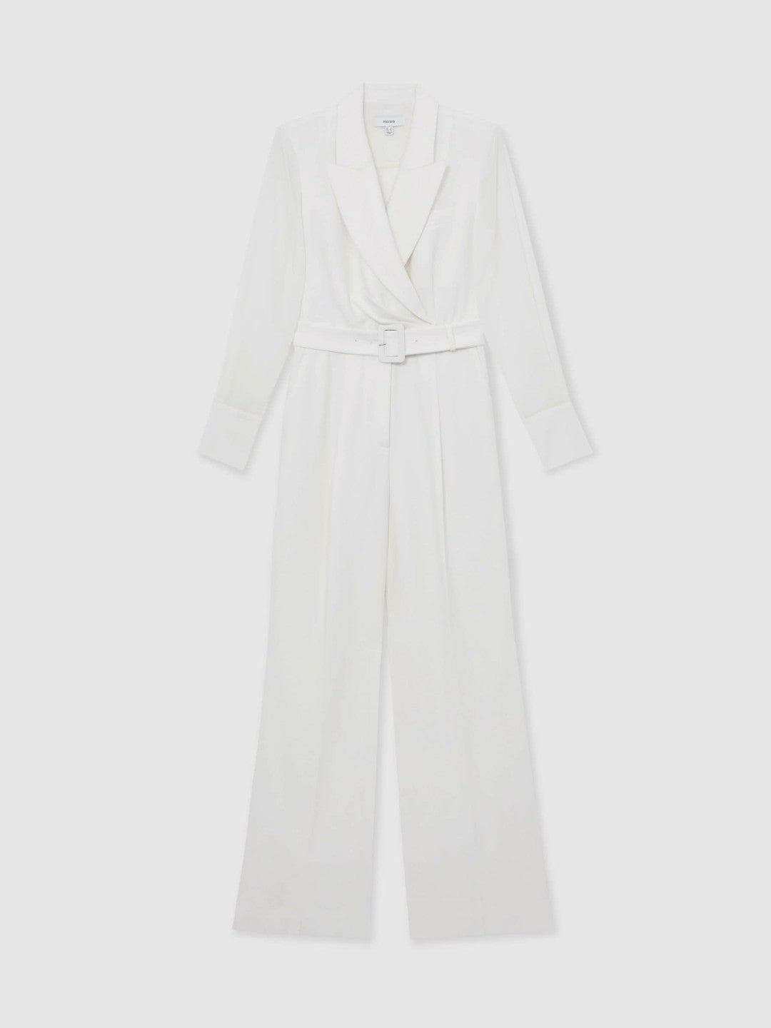 Sheer-Sleeve Wide-Leg Tuxedo Jumpsuit in Ivory Women | Reiss