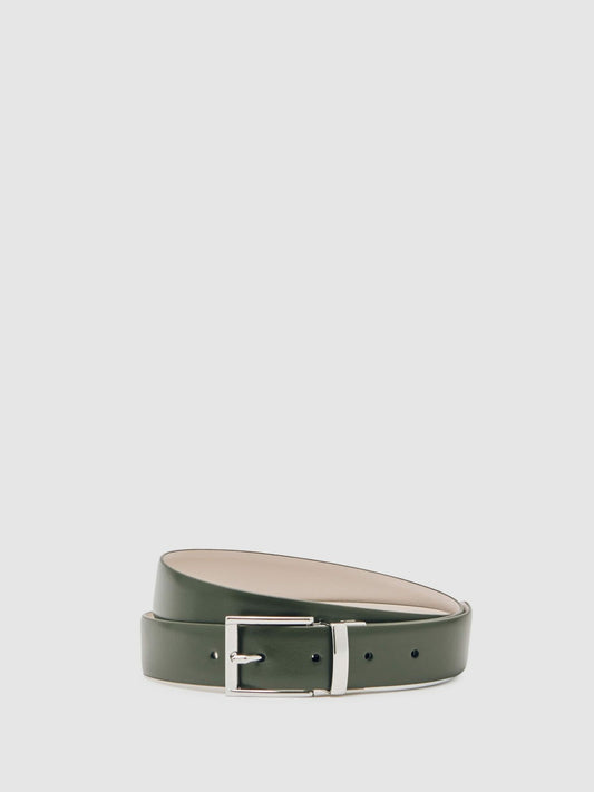Reversible Leather Belt in Forest Green/Off White Men | Reiss