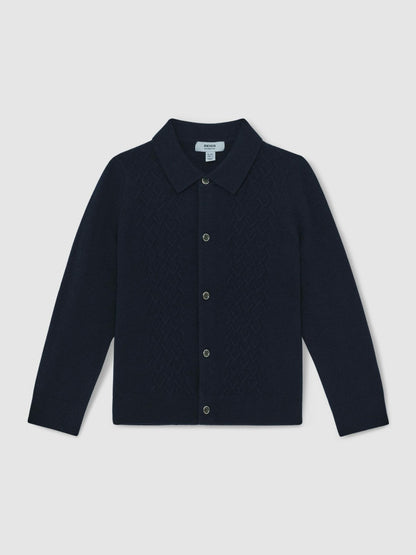 13-14 yrs Wool V-Stitch Button-Through Cardigan in Navy Blue Children & Baby | Reiss