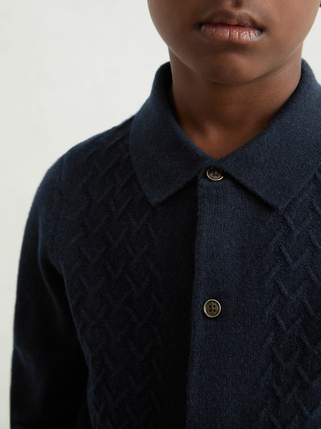 13-14 yrs Wool V-Stitch Button-Through Cardigan in Navy Blue Children & Baby | Reiss