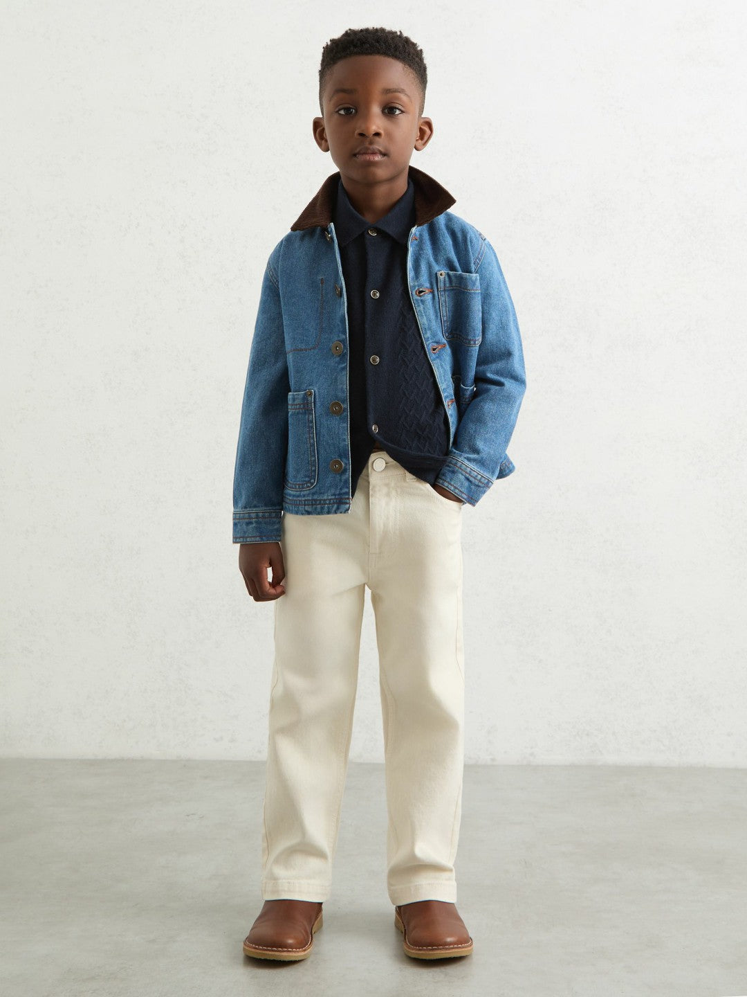 13-14 yrs Wool V-Stitch Button-Through Cardigan in Navy Blue Children & Baby | Reiss