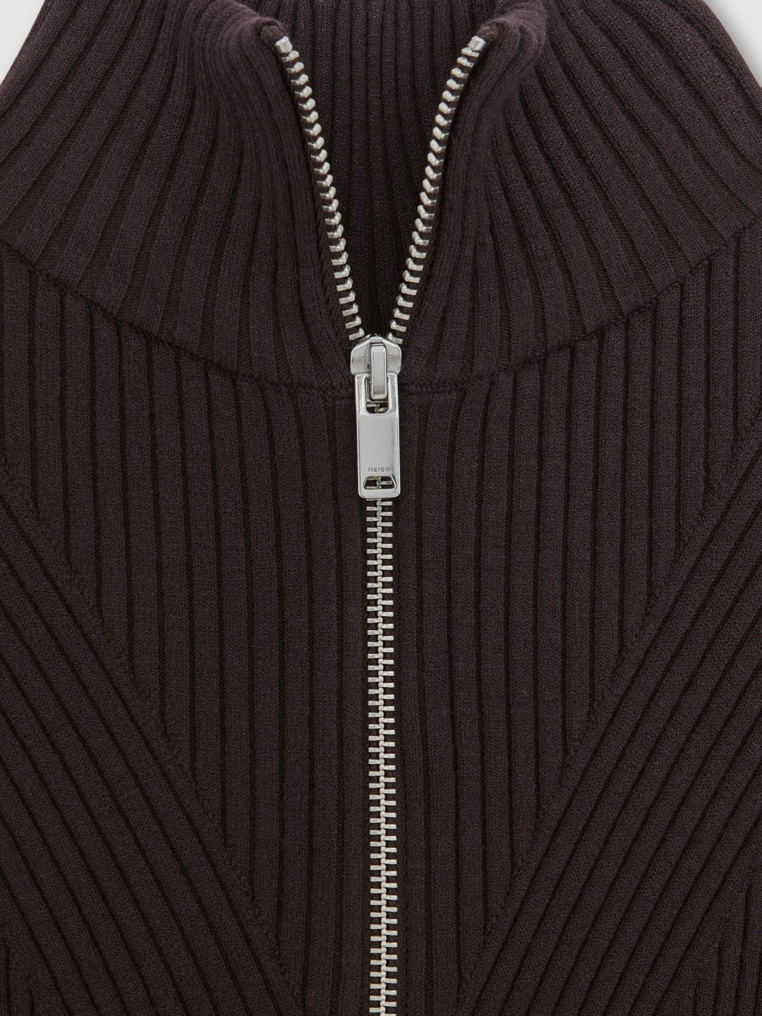 Rib-Knit Belted Half-Zip Flippy Dress in Plum Purple Women | Reiss