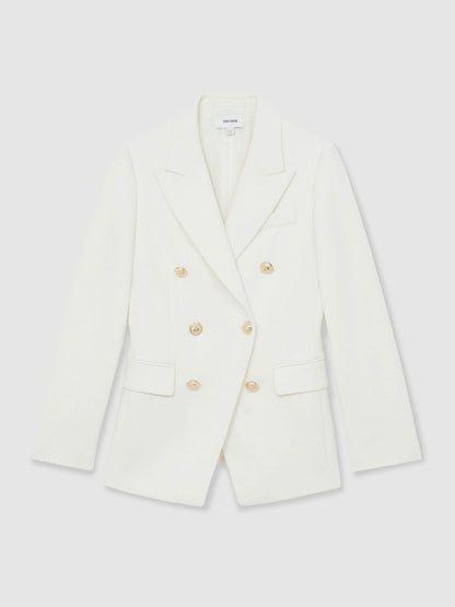 Double-Breasted Twill Suit Blazer With Wool in White Women | Reiss