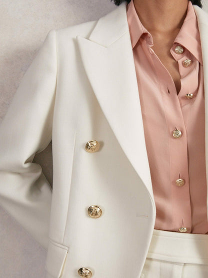 Double-Breasted Twill Suit Blazer With Wool in White Women | Reiss