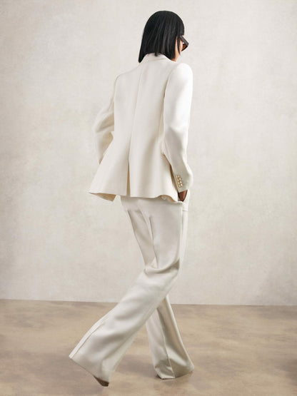 Double-Breasted Twill Suit Blazer With Wool in White Women | Reiss