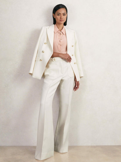 Double-Breasted Twill Suit Blazer With Wool in White Women | Reiss