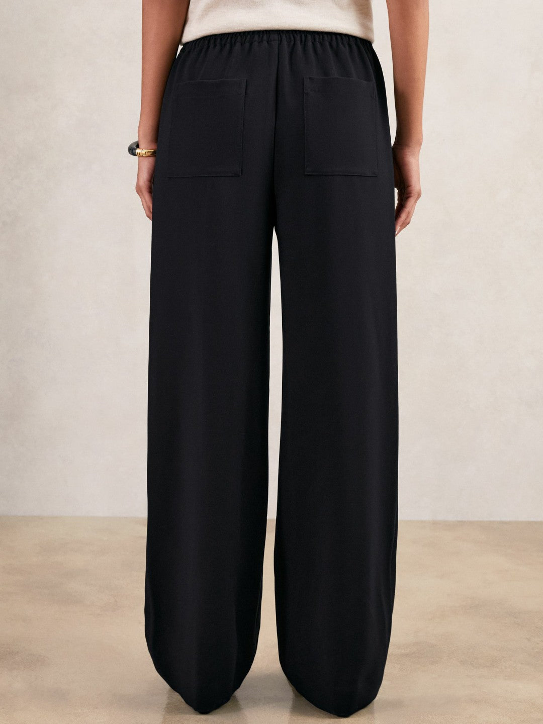 Wide Leg Elasticated Waist Trousers in Navy Women | Reiss