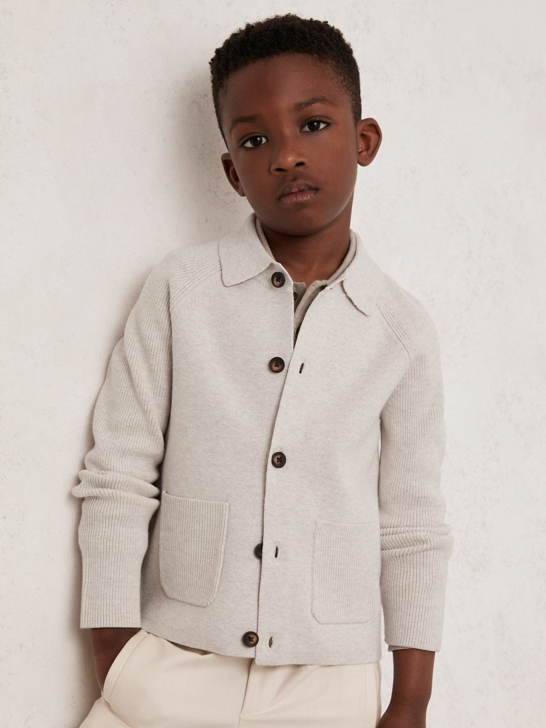 3-9 yrs Button-Through Knitted Cardigan in Oatmeal Melange Children & Baby | Reiss