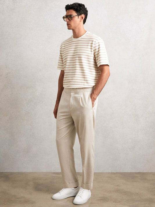 Cotton Textured Stripe T-Shirt in Oatmeal/White Men | Reiss