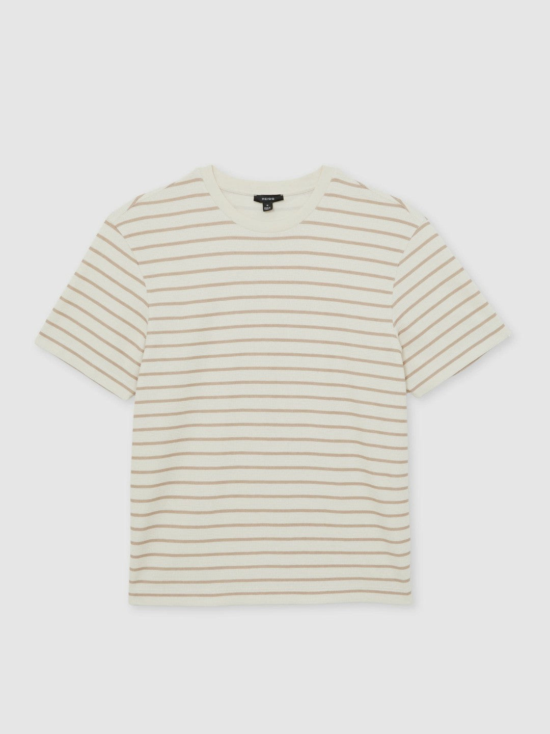 Cotton Textured Stripe T-Shirt in Oatmeal/White Men | Reiss