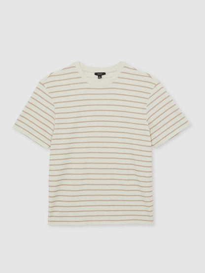 Cotton Textured Stripe T-Shirt in Oatmeal/White Men | Reiss
