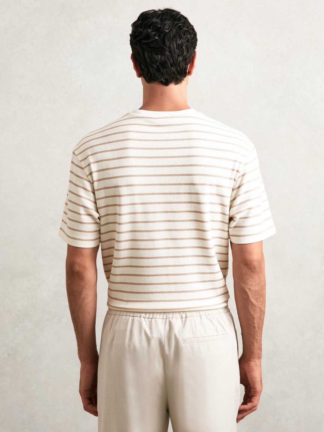 Cotton Textured Stripe T-Shirt in Oatmeal/White Men | Reiss