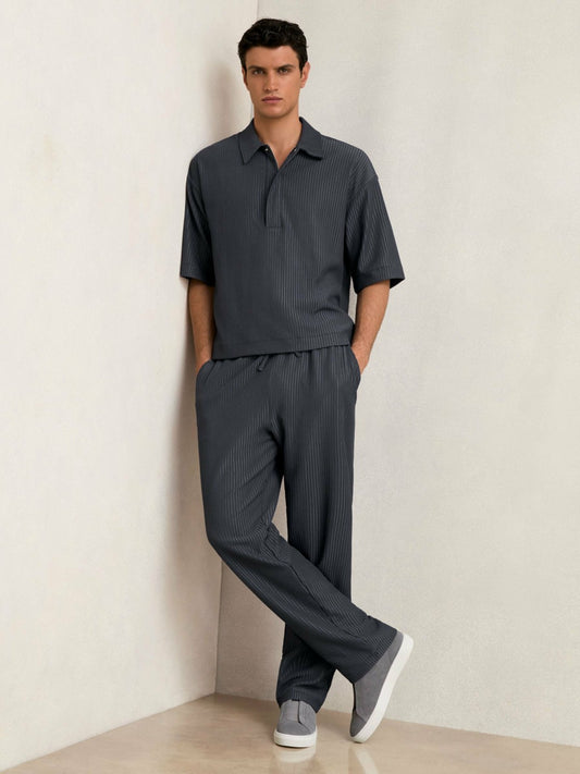 Textured Stripe Drawstring Trousers in Petrol Blue Men | Reiss