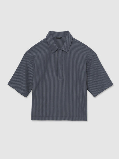 Oversized Textured Stripe Polo Shirt in Petrol Blue Men | Reiss