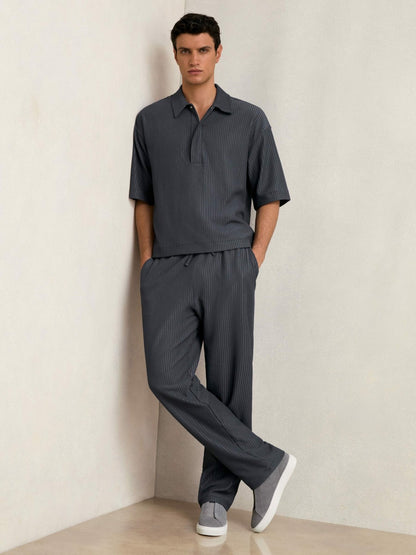 Oversized Textured Stripe Polo Shirt in Petrol Blue Men | Reiss