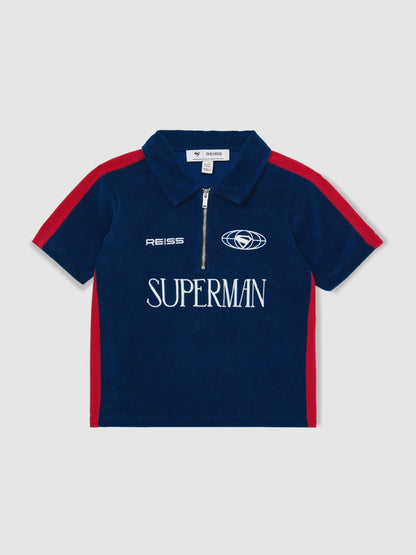 3-9 yrs Superman Towelling Polo Shirt in Blue/Red Children & Baby | Reiss