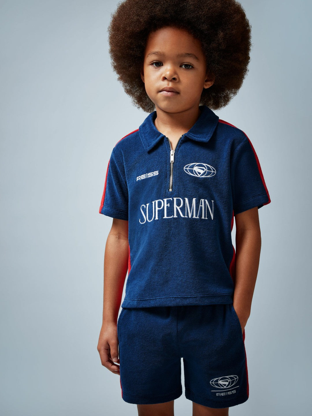 3-9 yrs Superman Towelling Polo Shirt in Blue/Red Children & Baby | Reiss