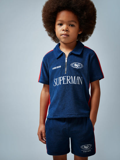 3-9 yrs Superman Towelling Polo Shirt in Blue/Red Children & Baby | Reiss