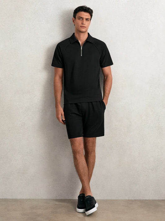 Textured Drawstring Shorts in Black Men | Reiss