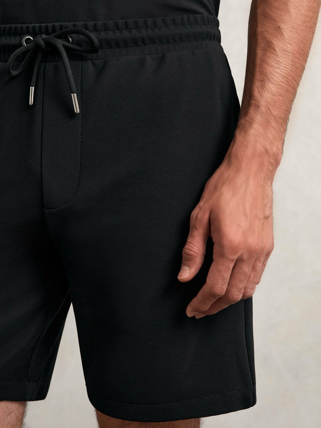 Textured Drawstring Shorts in Black Men | Reiss