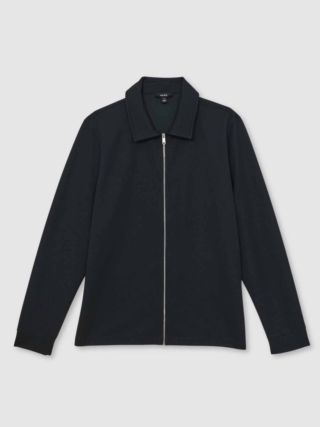 Textured Zip Through Overshirt in Navy Men | Reiss