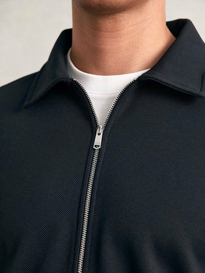 Textured Zip Through Overshirt in Navy Men | Reiss