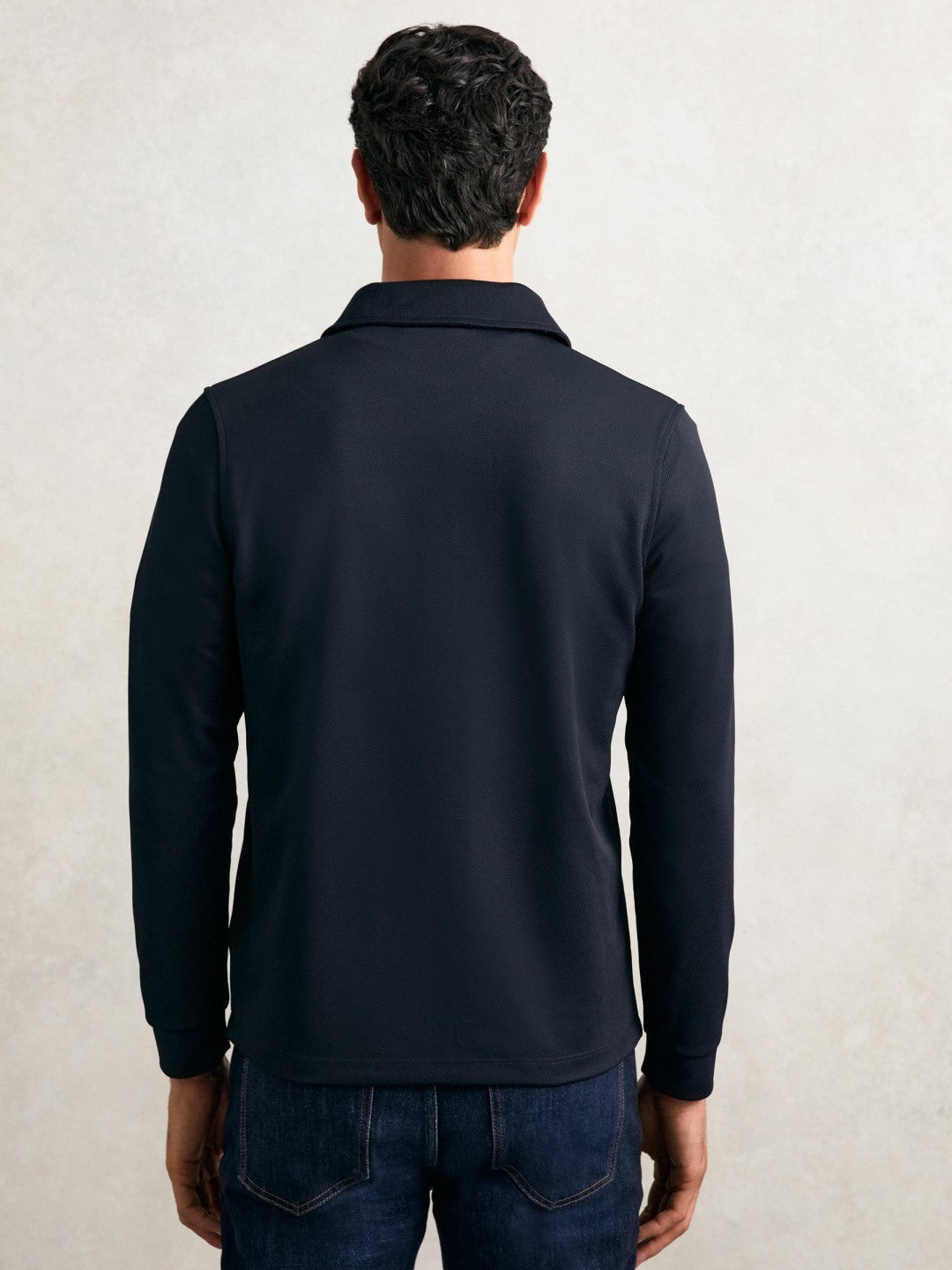 Textured Zip Through Overshirt in Navy Men | Reiss