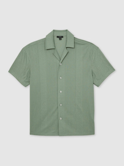 Jacquard-Stripe Cuban-Collar Shirt in Mint Green Men | Reiss