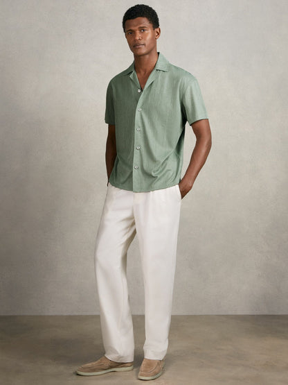 Jacquard-Stripe Cuban-Collar Shirt in Mint Green Men | Reiss