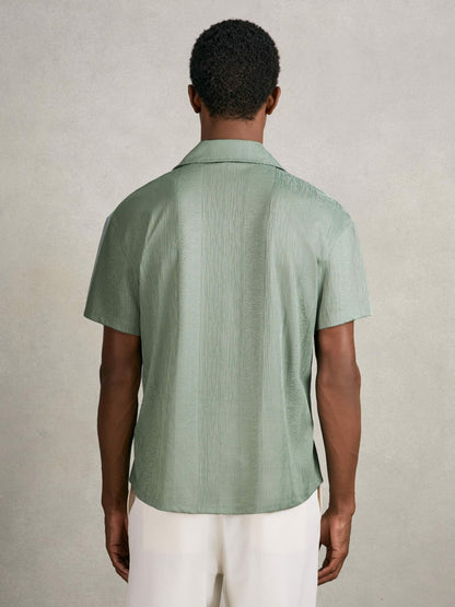 Jacquard-Stripe Cuban-Collar Shirt in Mint Green Men | Reiss