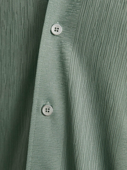 Jacquard-Stripe Cuban-Collar Shirt in Mint Green Men | Reiss