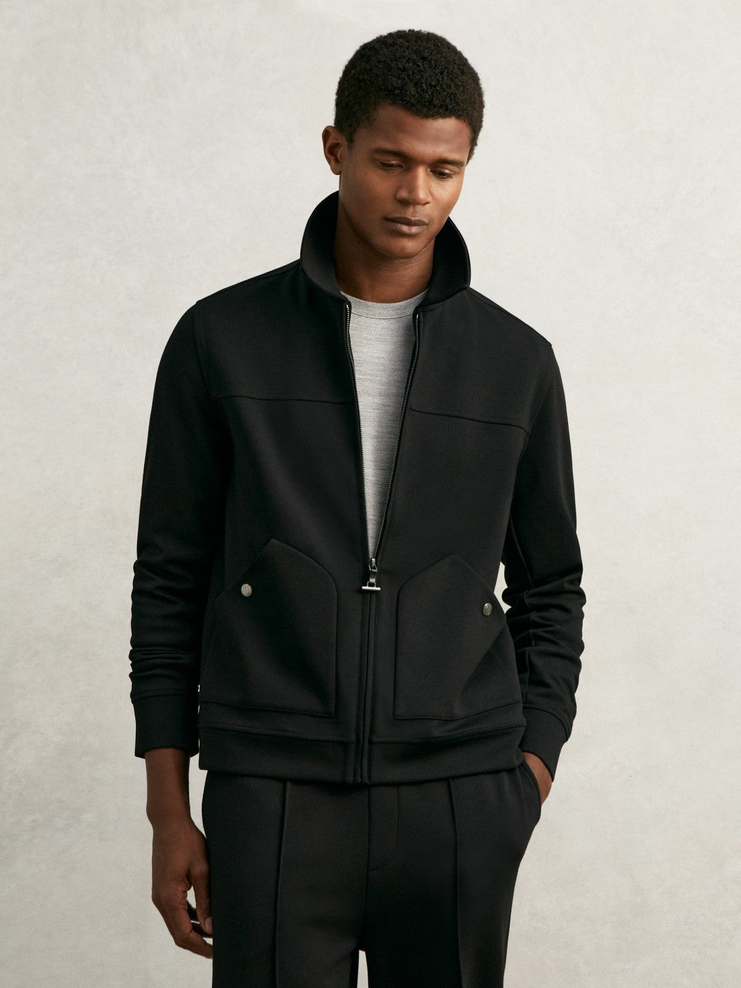 Interlock Zip Through Overshirt in Black Men | Reiss
