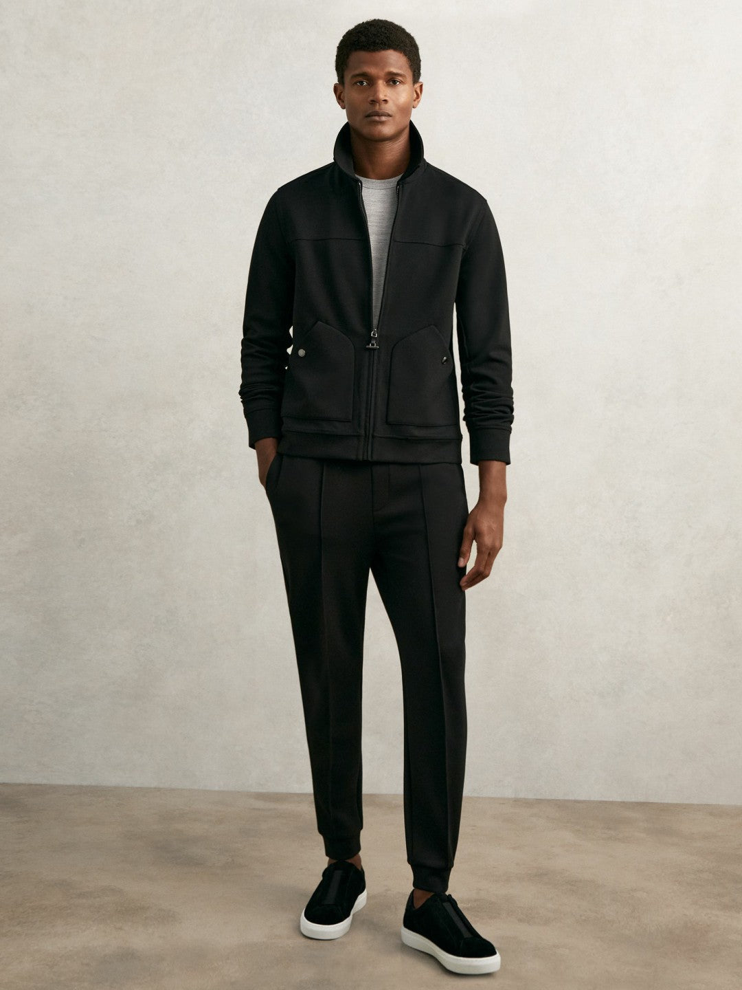 Interlock Zip Through Overshirt in Black Men | Reiss